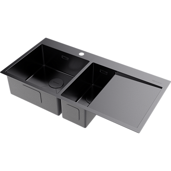 Фото Кухонная мойка Omoikiri Akisame 100-2-L-GM 4973103 вороненая сталь