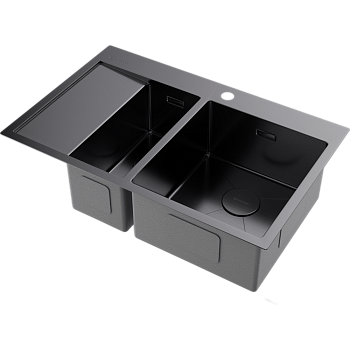 Фото Кухонная мойка Omoikiri Akisame 78-2-R-GM 4973102 вороненая сталь