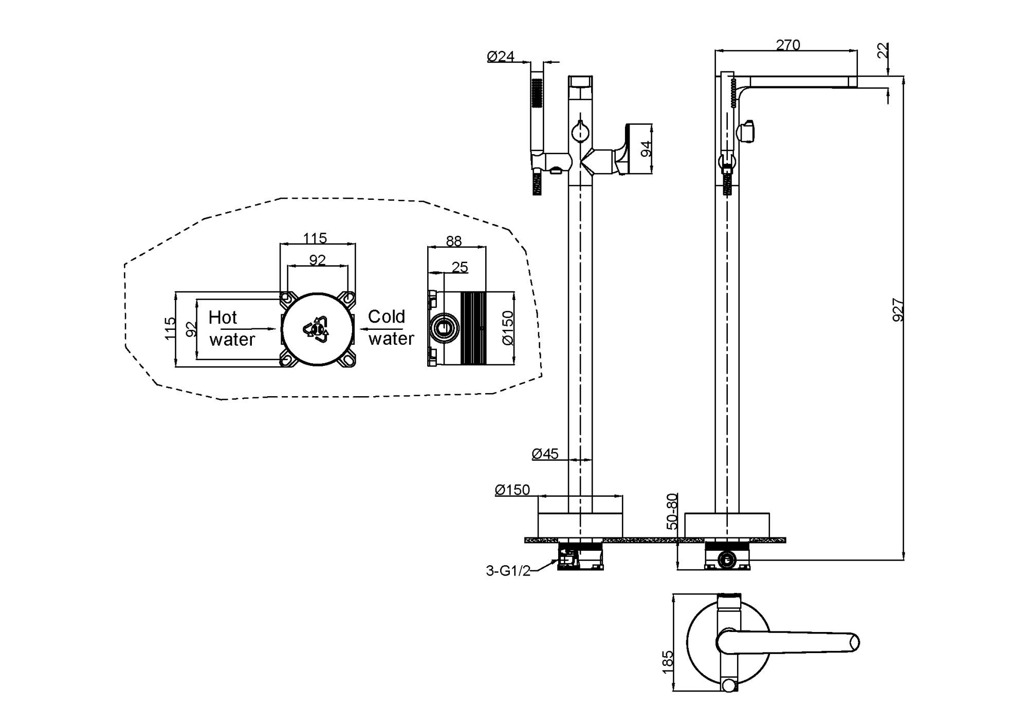 Фото Смеситель длят ванны Boheme Spectre 459-MG напольный золото матовое