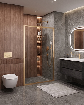 Фото Душевая дверь Cezares MOLVENO-BF-1-120-C-BORO-IV, профиль брашированное золото