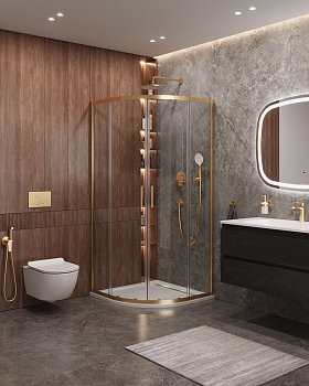 Фото Душевой уголок Cezares MOLVENO-R-2-90-C-BORO-IV, профиль брашированное золото