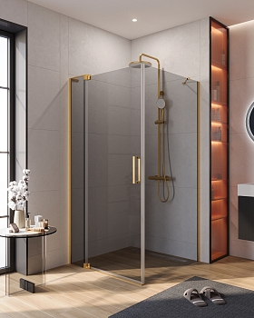 Фото Душевой уголок Cezares SLIDER-AH-1-100-100/110-GRIGIO-BORO, профиль брашированное золото