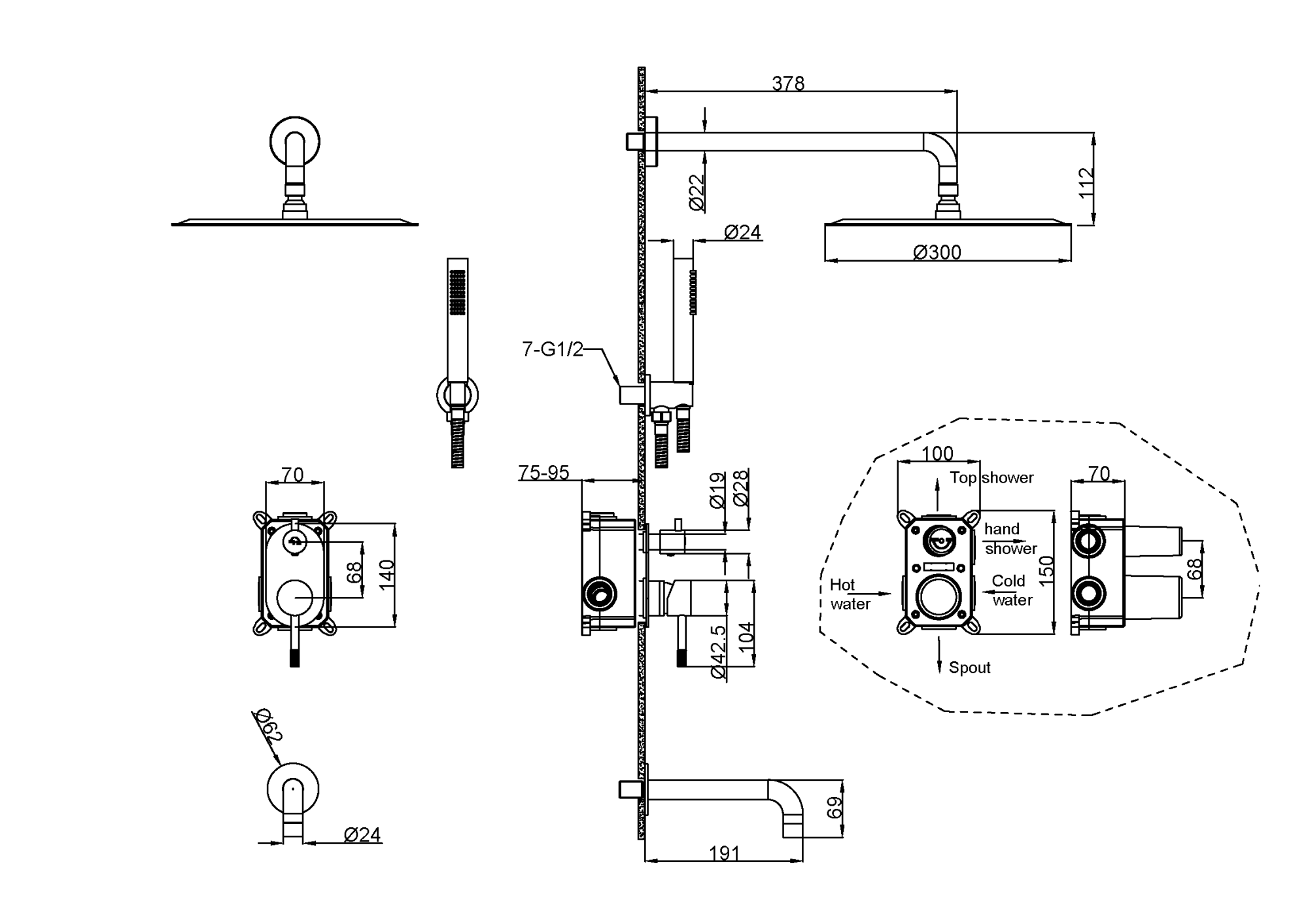Фото Душевая система Boheme Uno 464-2-CB медь браш