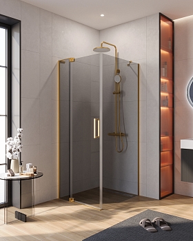 Фото Душевой уголок Cezares SLIDER-AH-1-80-80/90-GRIGIO-BORO, профиль брашированное золото