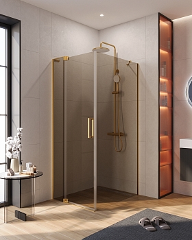 Фото Душевой уголок Cezares SLIDER-AH-1-90-80/90-BR-BORO, профиль брашированное золото
