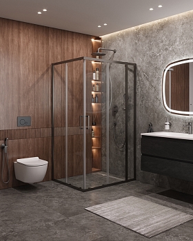 Фото Душевой уголок Cezares MOLVENO-AH-21-100+30-C-GM-IV, профиль оружейная сталь