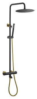 Фото Душевая стойка Boheme Uno 468-T-BG термостат с изливом, черный матовый/золото глянец