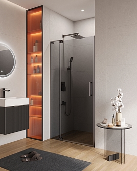 Фото Душевая дверь в нишу Cezares SLIDER-B-1-90/100-GRIGIO-GM, профиль оружейная сталь